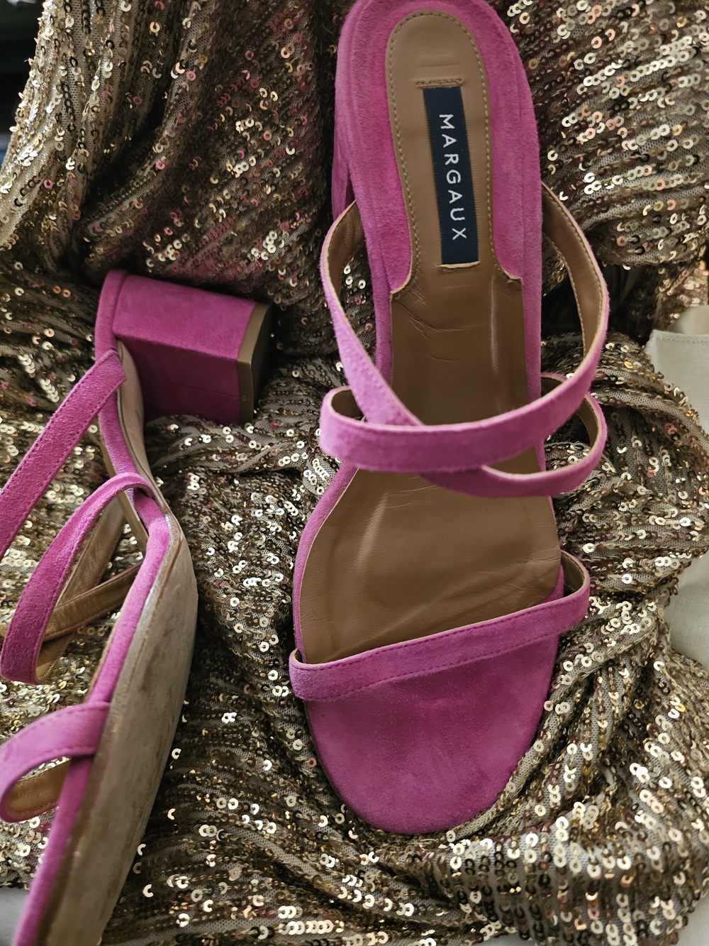 Margaux Fuchsia Suede Platform Block Heel Sandals Strappy - Picture 7 of 11